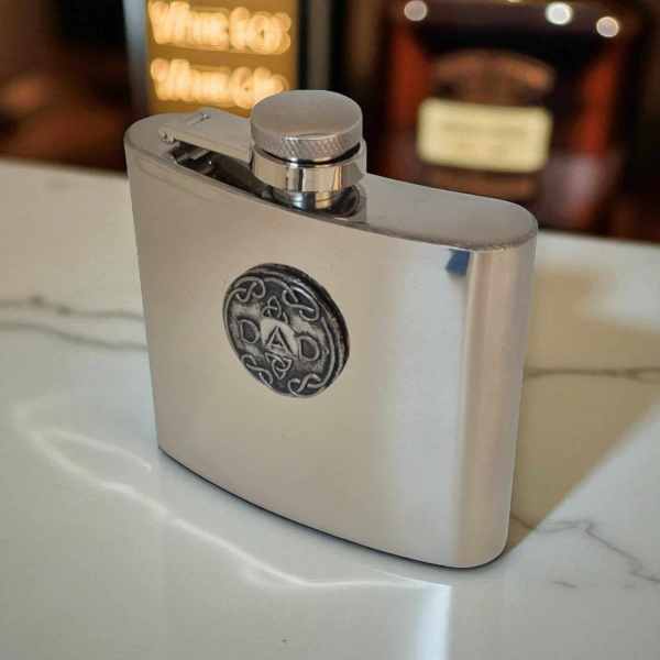 Dad Hip Flask – 5oz Mullingar Pewter Stainless Steel - Irish Bar/Guinness