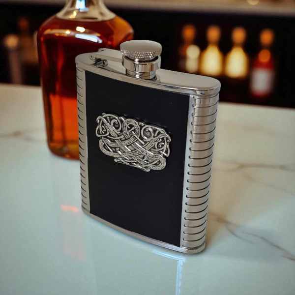 Celtic Dragon Hip Flask – Stainless Steel & Pewter (6oz) - Irish Bar/Guinness