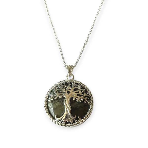 Tree of Life Silver Plated Pendant with Connemara Marble - Communion Gifts