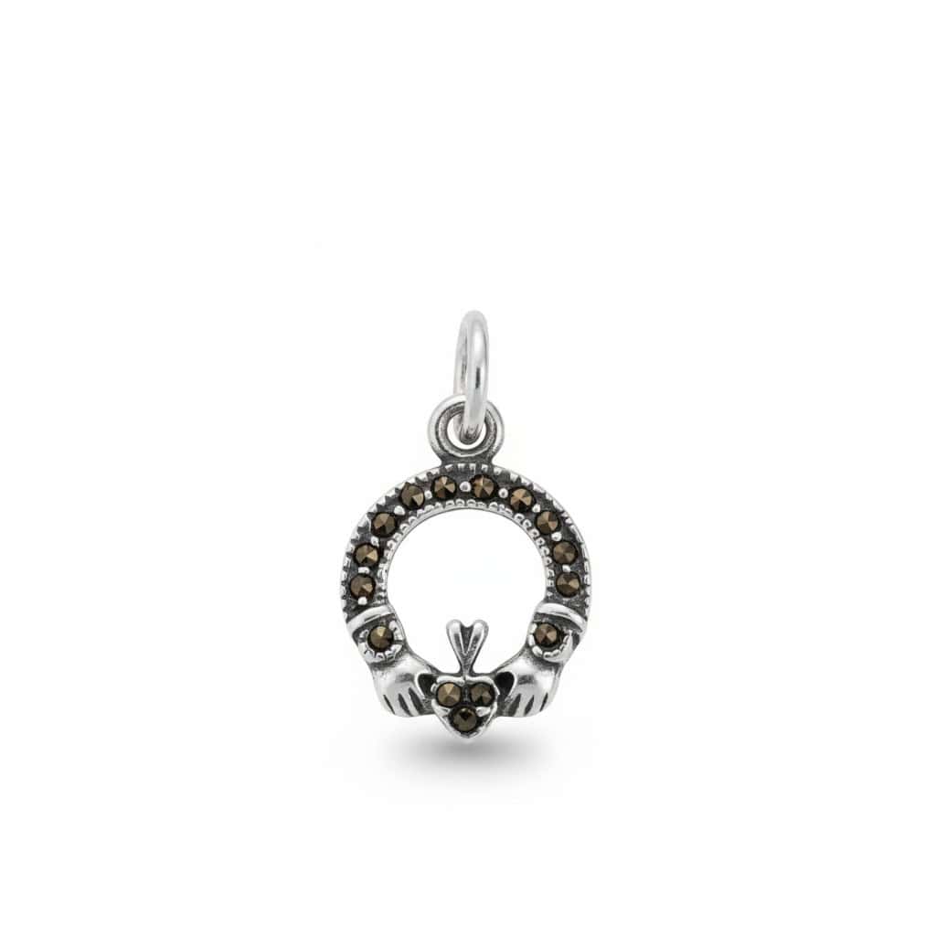 Sterling Silver and Marcasite Small Claddagh Pendant – 18” Chain - Baby & Christening Gifts