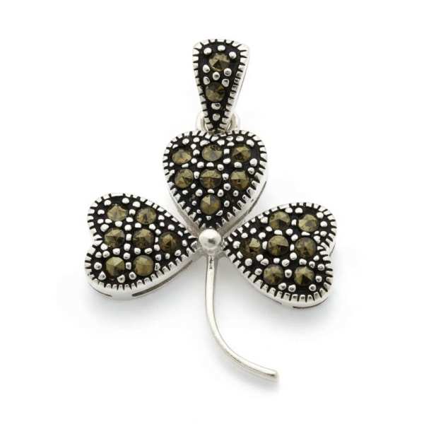 Sterling Silver Shamrock Pendant with Marcasite Inlay - Graduation Gifts