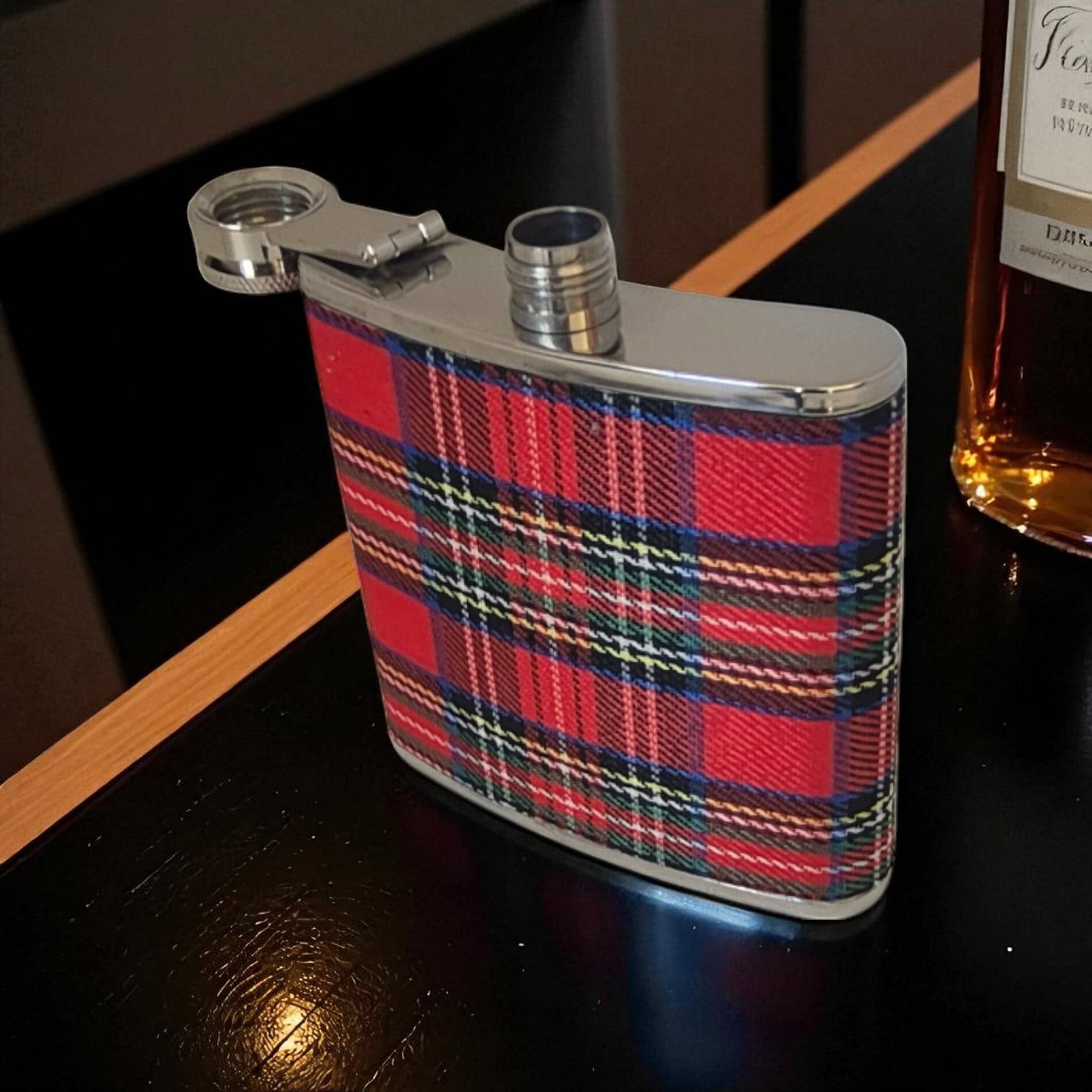 Royal Stewart Tartan Hip Flask – 6oz Stainless Steel - Irish Bar/Guinness