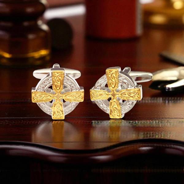 Celtic Cross Cufflinks – Two-Tone Finish - Irish Gifts