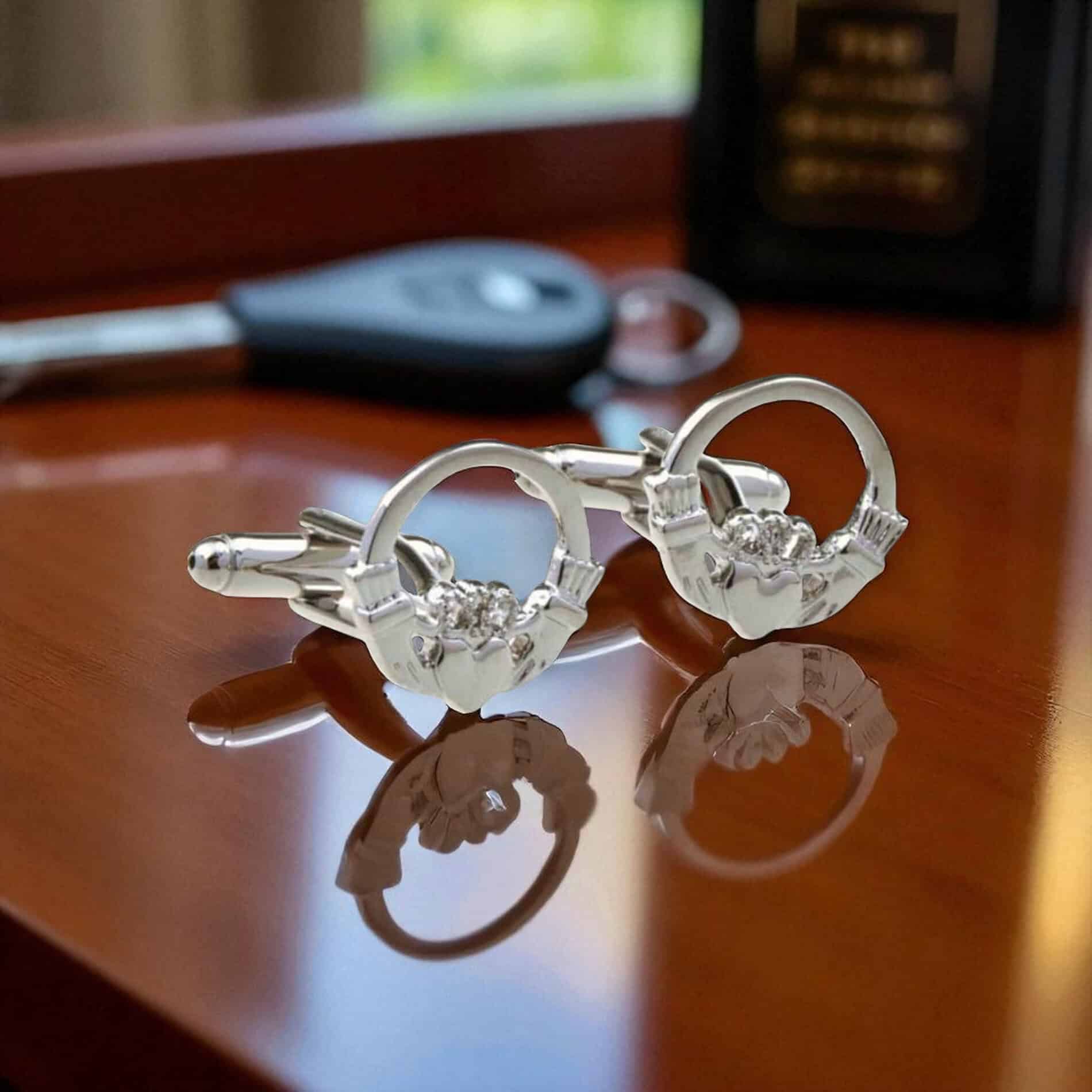 Claddagh Cufflinks – Rhodium Plated Heritage Gift - Irish Gifts