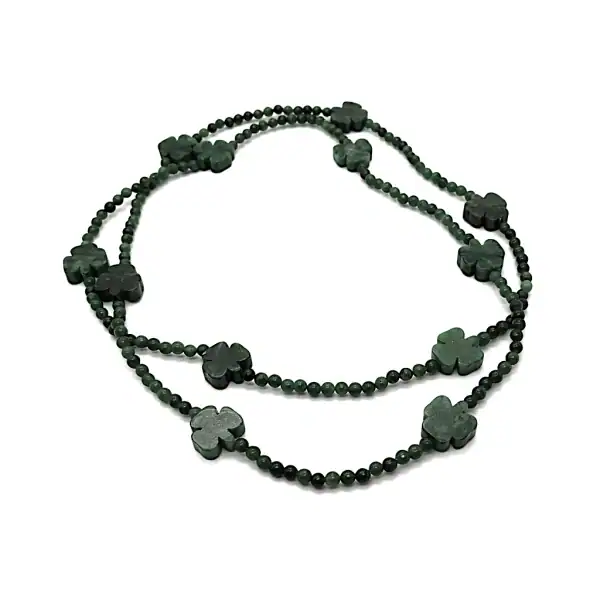 Connemara Marble Beaded Necklace with Carved Shamrocks – 32” Long - Connemara Marble