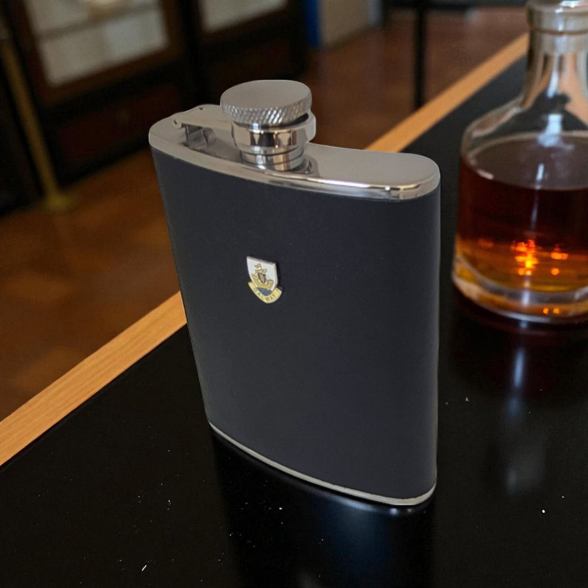 Galway Crest Leather Hip Flask – 6oz Stainless Steel - Irish Bar/Guinness