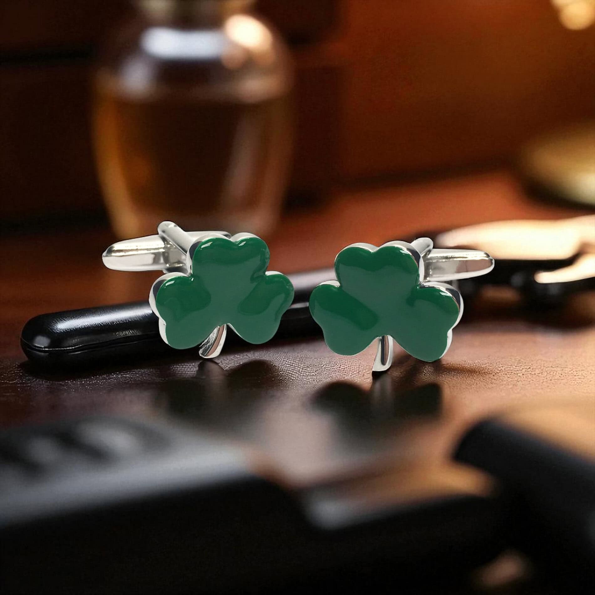 Green Shamrock Cufflinks – Irish Luck Gift - Irish Gifts