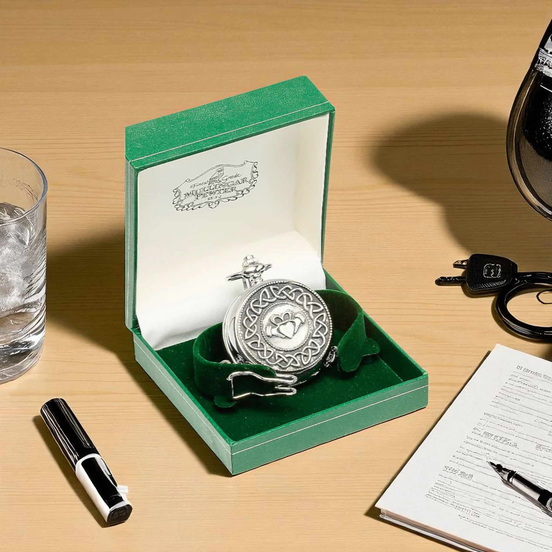 Mechanical Pocket Watch with Claddagh – Mullingar Pewter - Irish Gifts