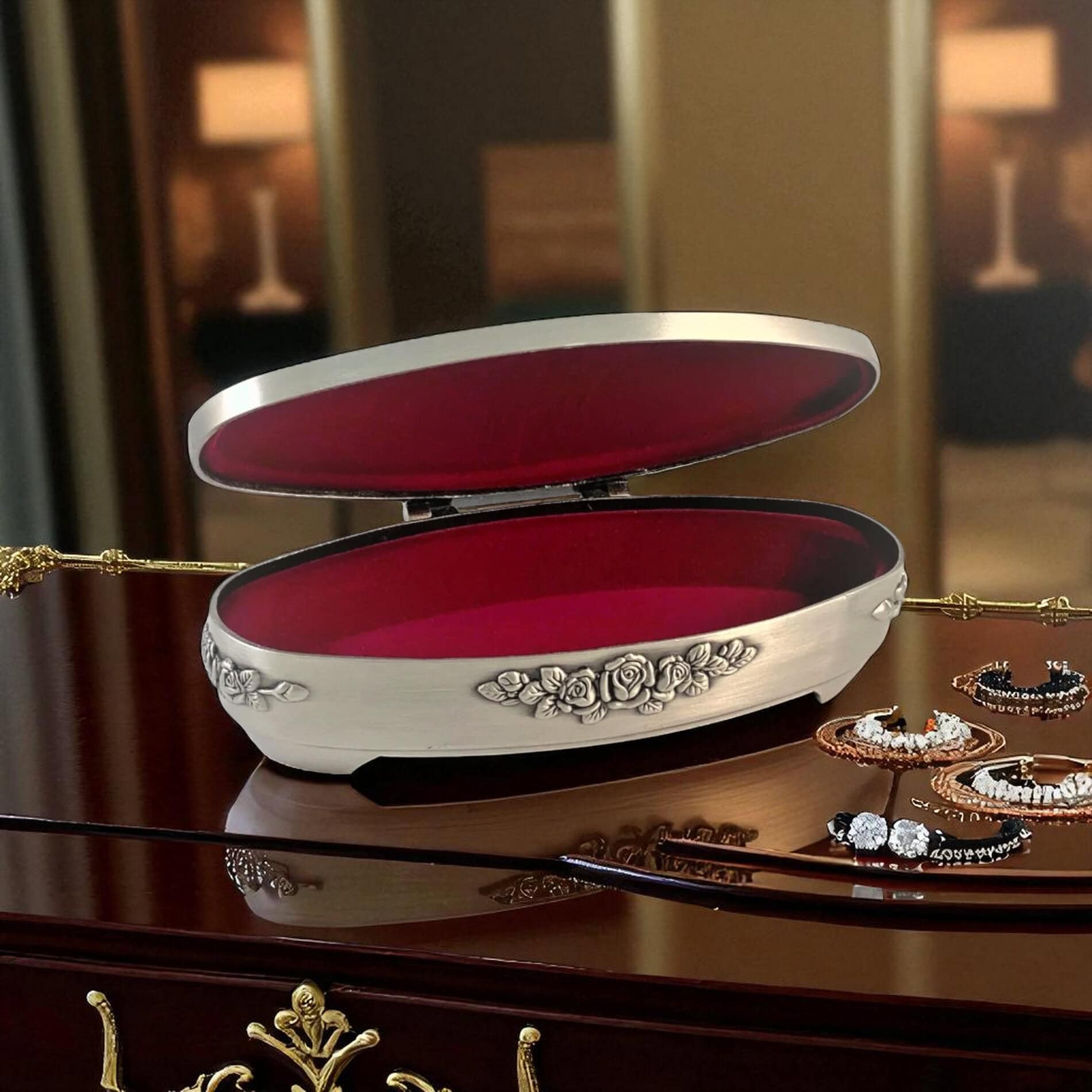 Oval Claddagh Jewellery Box – Mullingar Pewter - Irish Gifts - Image 1