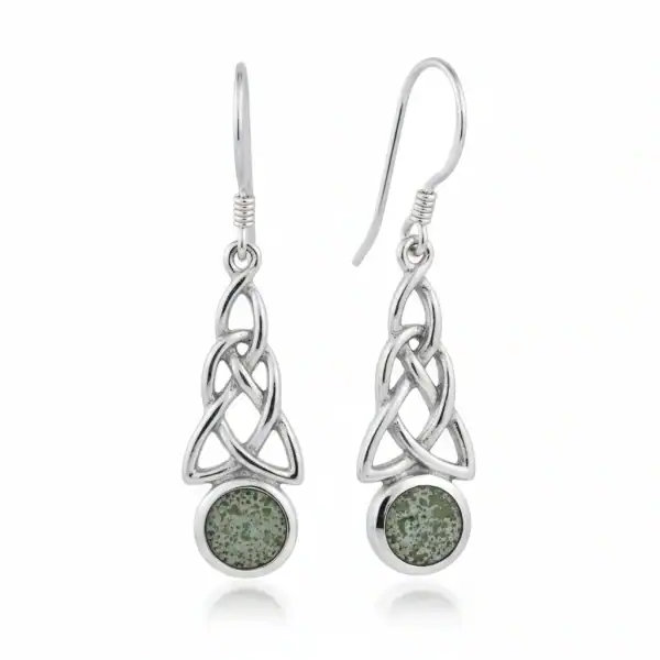 Sterling Silver Celtic Knot Drop Earrings with Connemara Marble - Connemara Marble