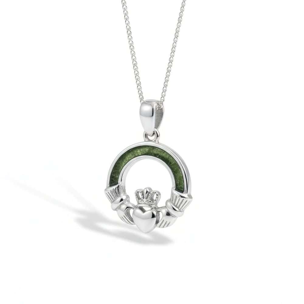 Connemara Marble Claddagh Pendant - Sterling Silver - Confirmation Gifts