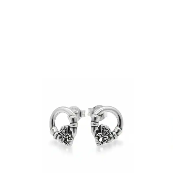 Sterling Silver Claddagh Stud Earrings with Marcasite - Communion Gifts