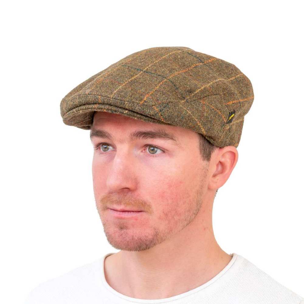 Green & Brown Overcheck Yorkshire Tweed Flat Cap | Dubliner Style - Hats | Caps | Clothing
