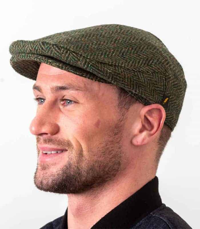 Donegal Tweed Flat Cap - Mid Green Herringbone - Donegal Tweed