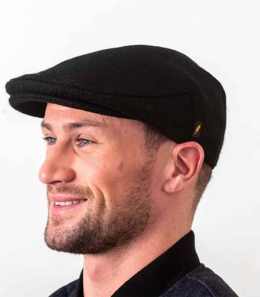 Donegal Tweed Flat Cap - Plain Black - Donegal Tweed
