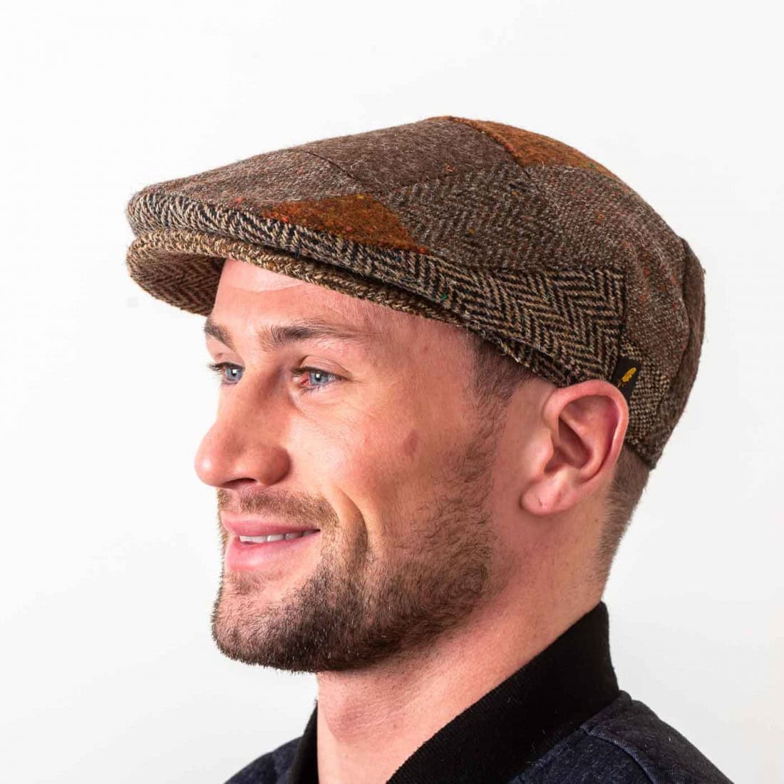 Donegal Tweed Flat Cap - Patchwork Brown Tones - Donegal Tweed