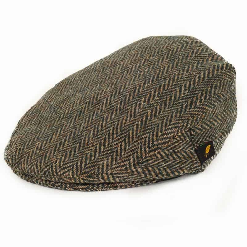 Donegal Tweed Flat Cap - Mid Green Herringbone - Donegal Tweed - Image 1