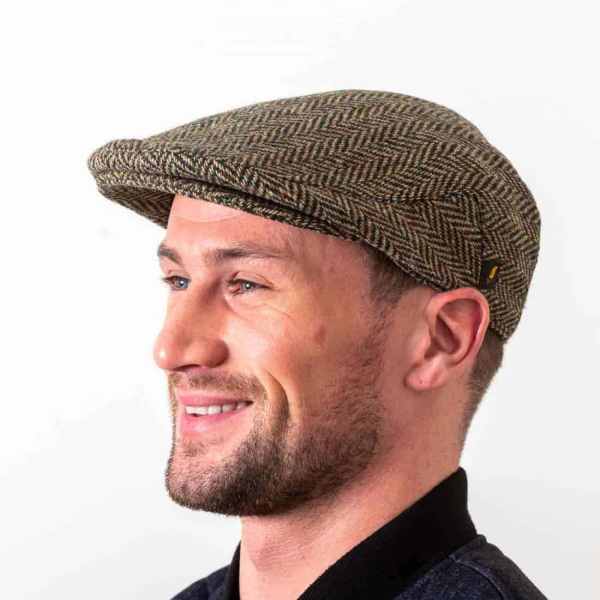 Donegal Tweed Flat Cap - Pale Green Herringbone - Donegal Tweed