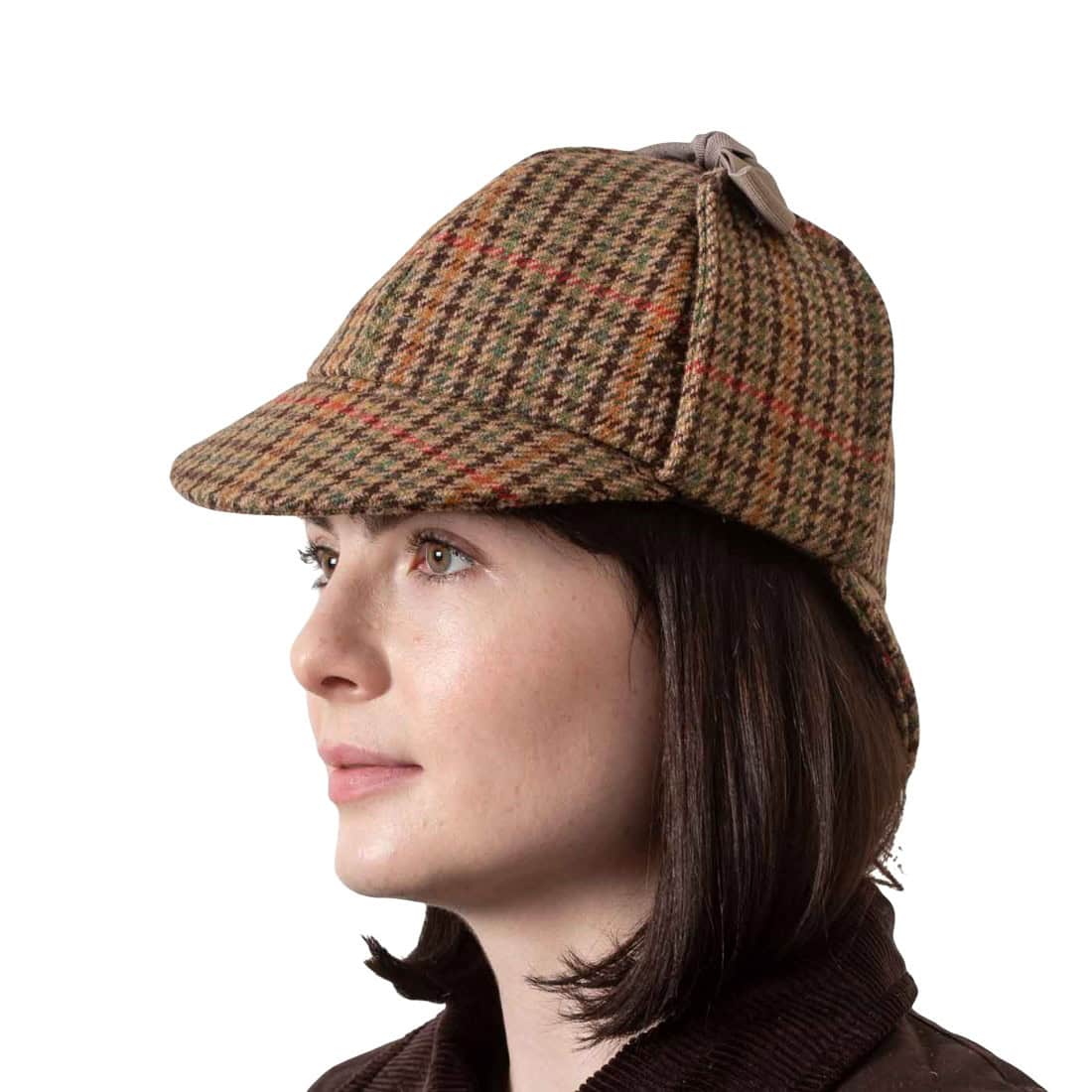 Sherlock Holmes Deerstalker Hat – Brown Houndstooth Tweed - Hats | Caps | Clothing