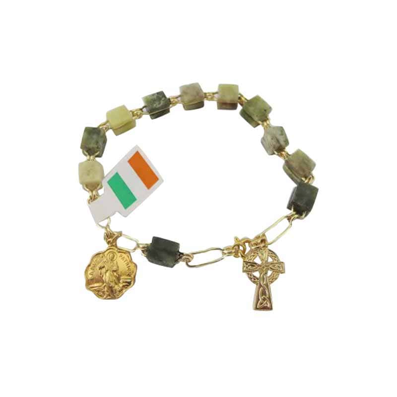 Connemara Marble Rosary Bracelet with St Patrick Medal - Confirmation Gifts