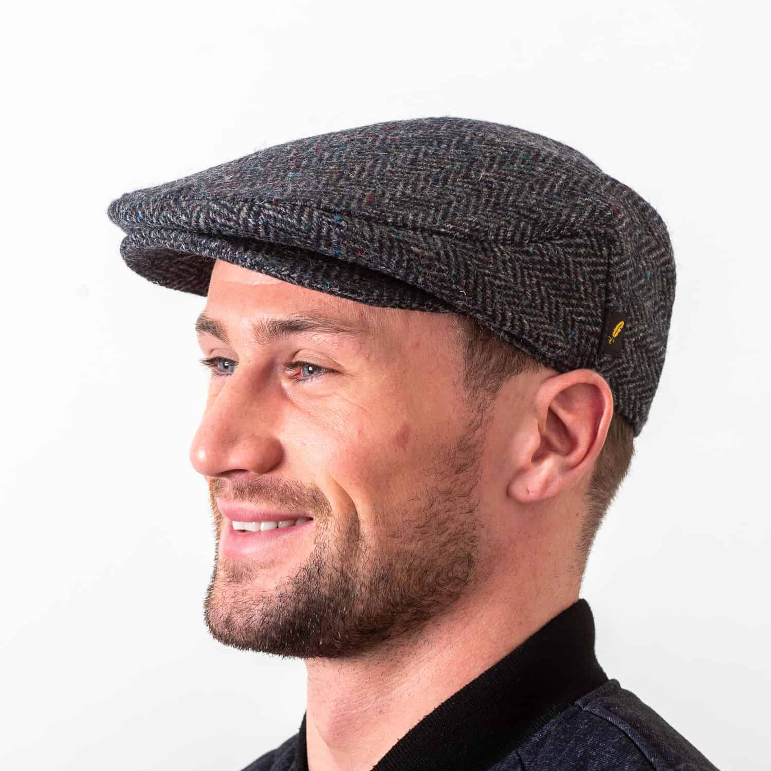 Donegal Tweed Flat Cap - Charcoal Herringbone - Donegal Tweed