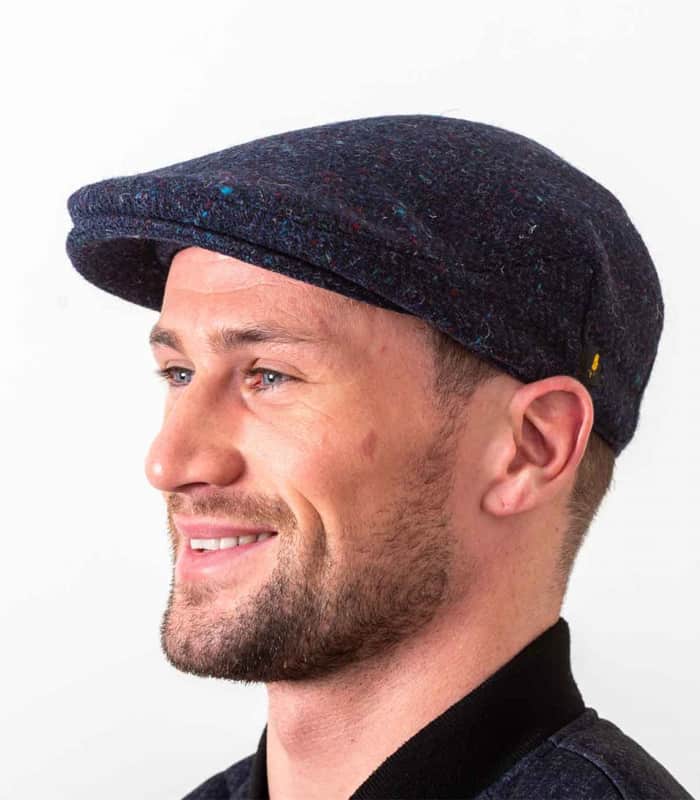 Donegal Tweed Flat Cap - Navy Blue - Donegal Tweed