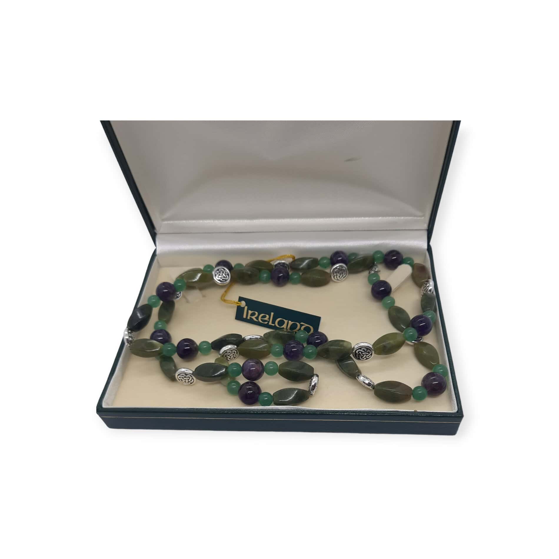 Connemara Marble, Amethyst & Aventurine Bead Necklace – 36” Long - Connemara Marble - Image 1