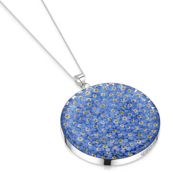 Shrieking Violet Forget-Me-Not Pendant – Silver Full Moon Circle - Irish Gifts - Image 1