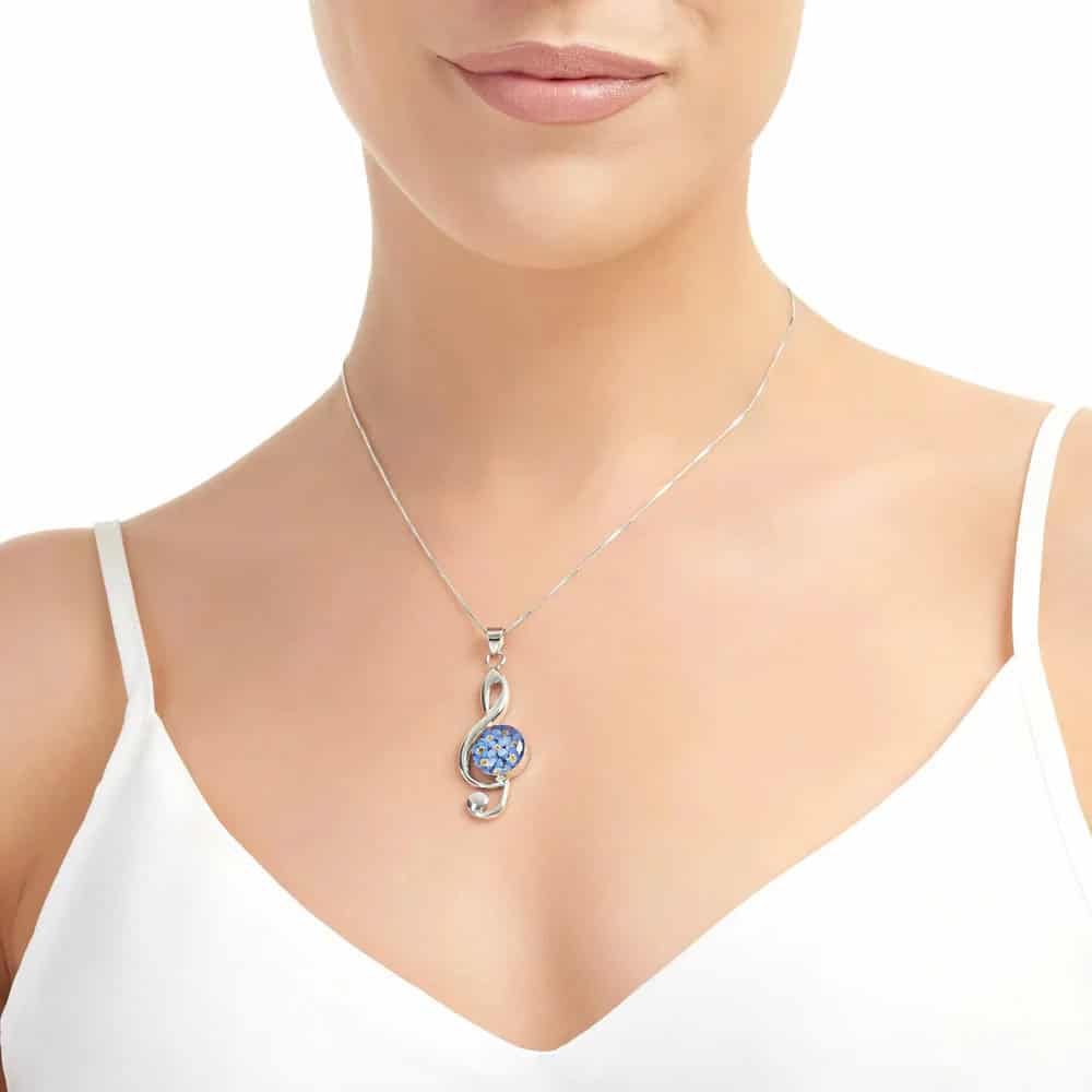 Shrieking Violet Forget-Me-Not Pendant – Silver Large Treble Clef - Irish Gifts - Image 1