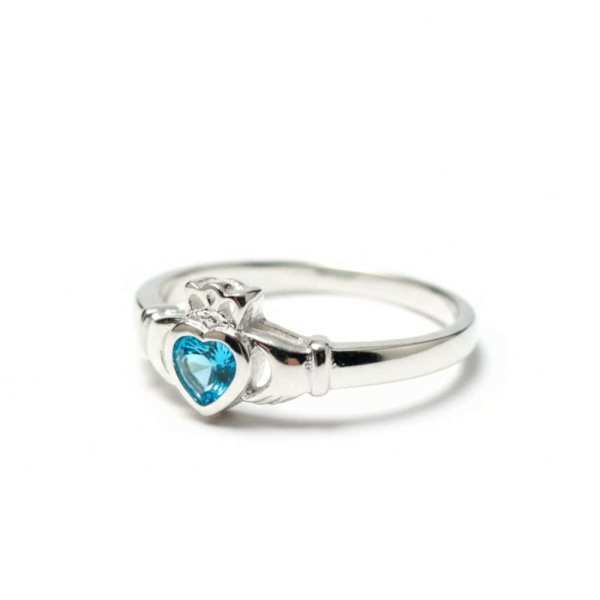 December – Sterling Silver Birthstone Claddagh Ring – Blue Topaz CZ - Irish Gifts