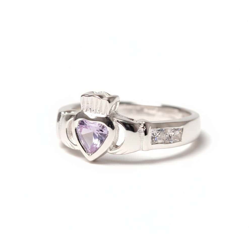 June – Sterling Silver Birthstone Claddagh Ring – Alexandrite CZ - Irish Gifts