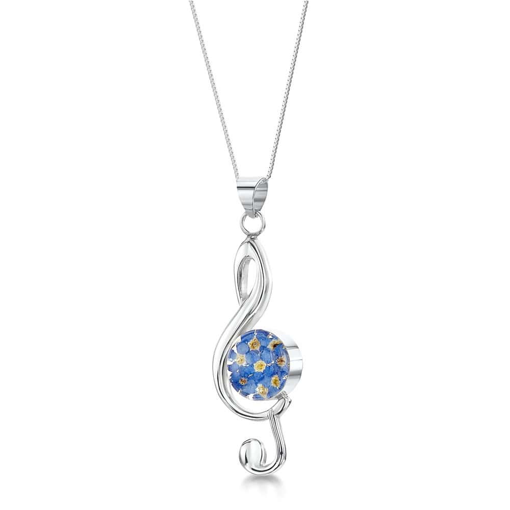 Shrieking Violet Forget-Me-Not Pendant – Silver Large Treble Clef - Irish Gifts