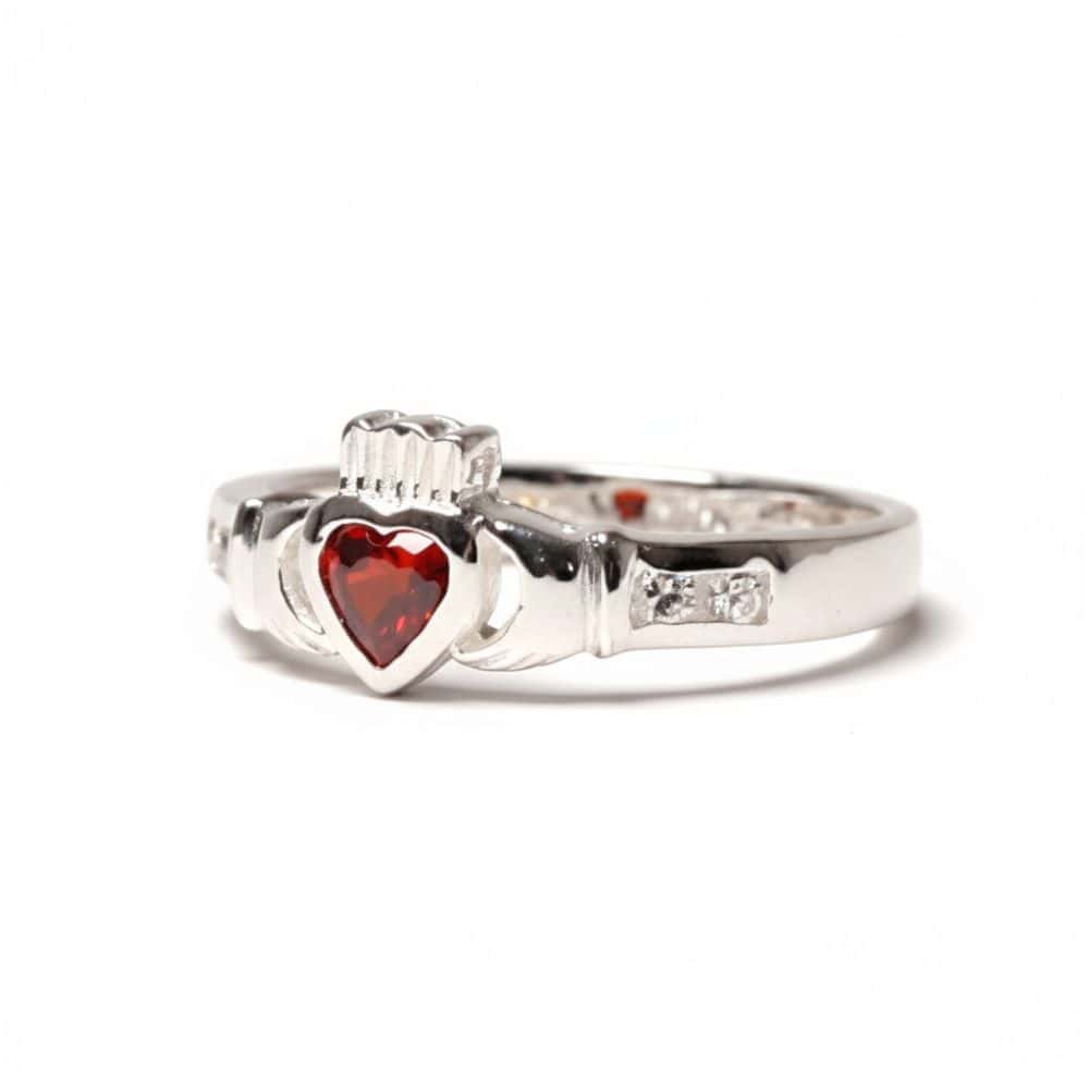 Sterling Silver January Birthstone Claddagh Ring – Garnet CZ - Irish Gifts