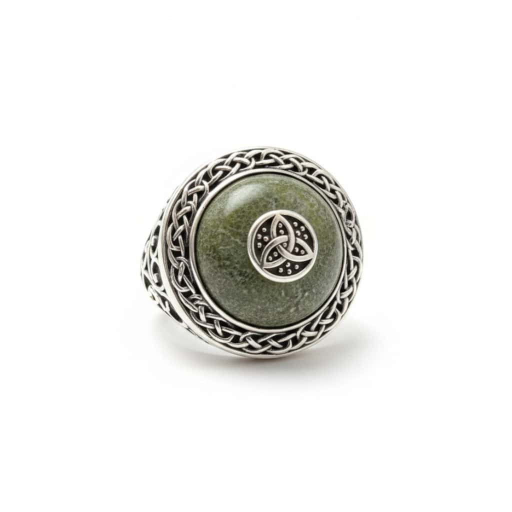 Sterling Silver Connemara Marble & Trinity Knot Ring - Connemara Marble - Image 1