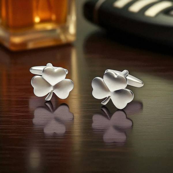 Shamrock Cufflinks – Brushed Silver Tone Irish Gift - Irish Gifts