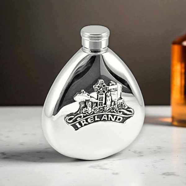 Irish Icons Hip Flask – 6oz Mullingar Pewter Stainless Steel - Irish Bar/Guinness
