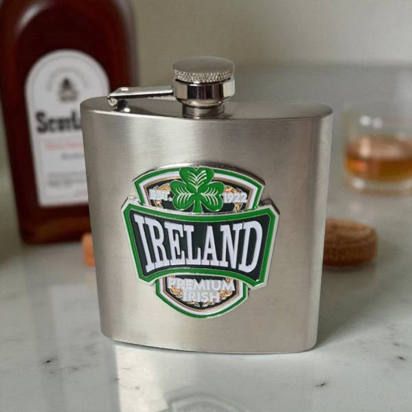Ireland Shamrock Whiskey Flask – Stainless Steel - Irish Bar/Guinness
