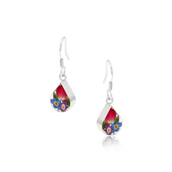 Mixed Flowers Silver Drop Earrings – Extra Small Teardrop Design - Irish Gifts - Image 4