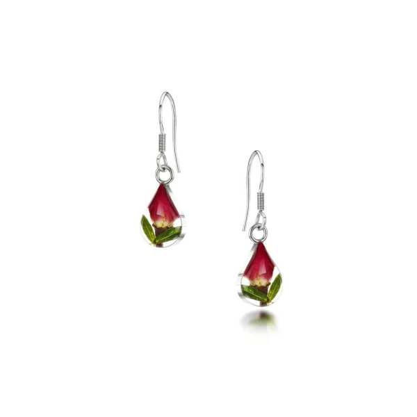 Red Rose Silver Drop Earrings – Teardrop Design - Irish Gifts