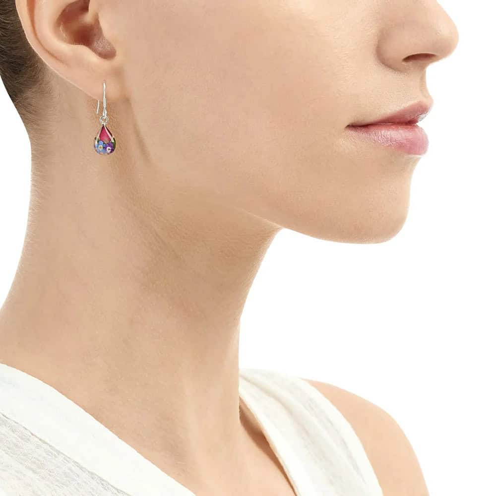Mixed Flowers Silver Drop Earrings – Extra Small Teardrop Design - Irish Gifts - Image 1