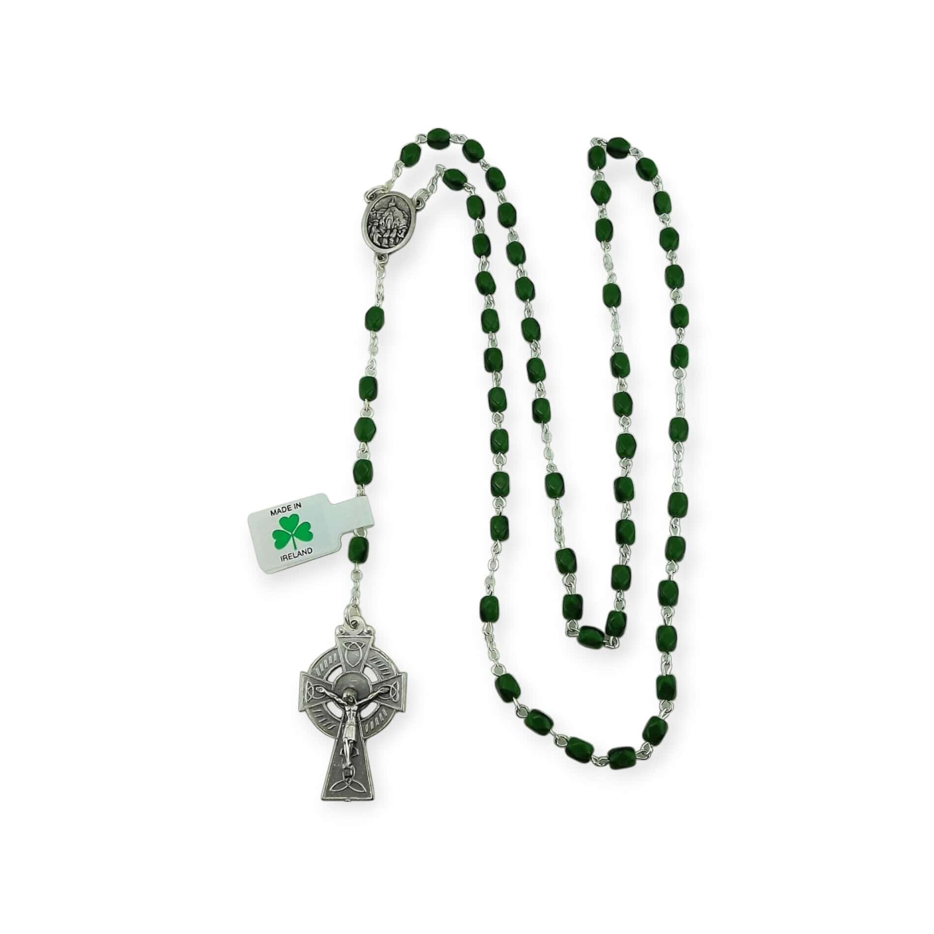 Resin Bead Rosary with Celtic Cross & St Patrick Medal - Connemara Marble Religious Items