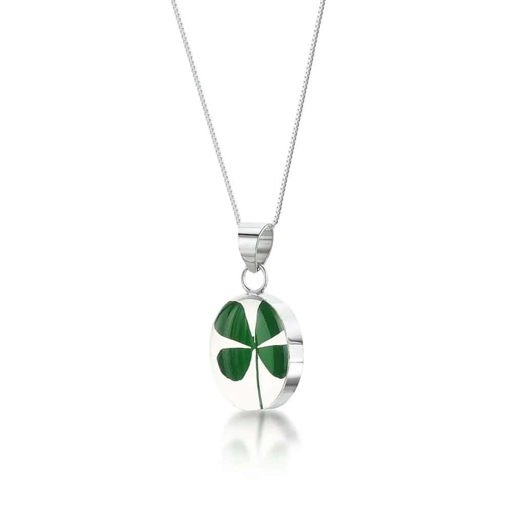 Shrieking Violet Four Leaf Clover Pendant – Silver Oval Design - Irish Gifts - Image 5