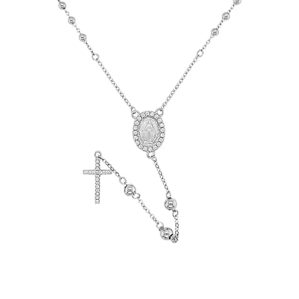 Sterling Silver Rosary Necklace with CZ Cross - Irish Gifts - Image 1