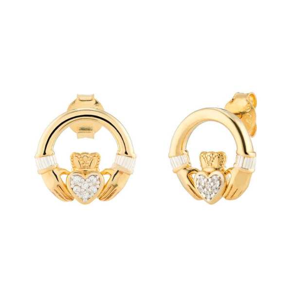 Gold-Plated Sterling Silver Claddagh Stud Earrings – 10 mm - Irish Gifts