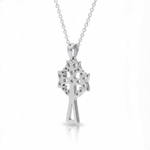 Sterling Silver Celtic Cross with Trinity & White CZ – 18” Chain - Irish Gifts - Image 1