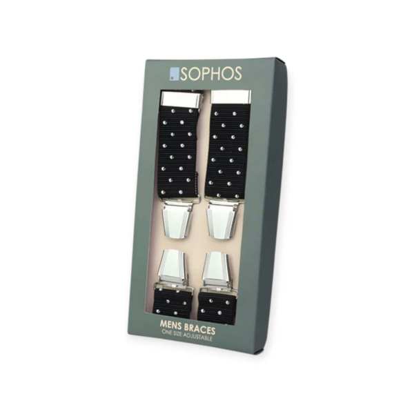 Black Polka Dot Trouser Braces – Adjustable Clip-On Suspenders for Men & Women - Grandfather Shirts - Image 1