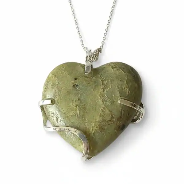 Silver Connemara Marble Heart and Shamrock Pendant – 20” Chain - Connemara Marble - Image 1