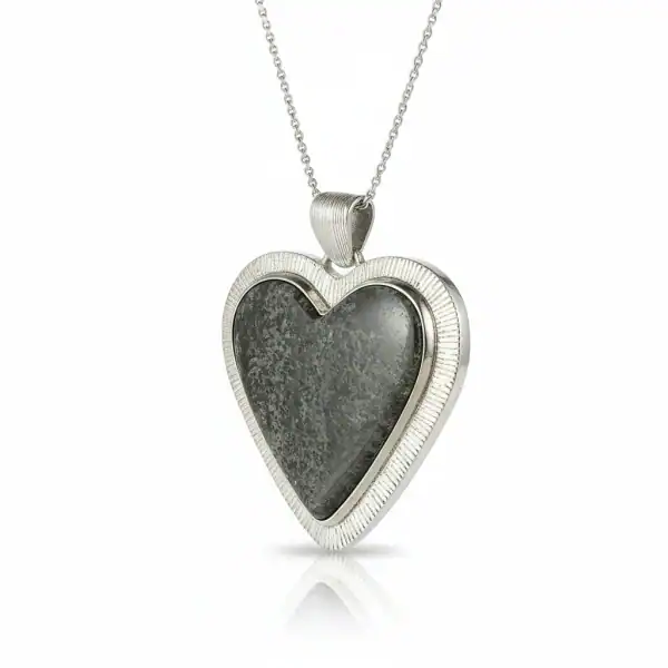 Silver-Plated Connemara Marble Heart Pendant – Shamrock Design - Connemara Marble