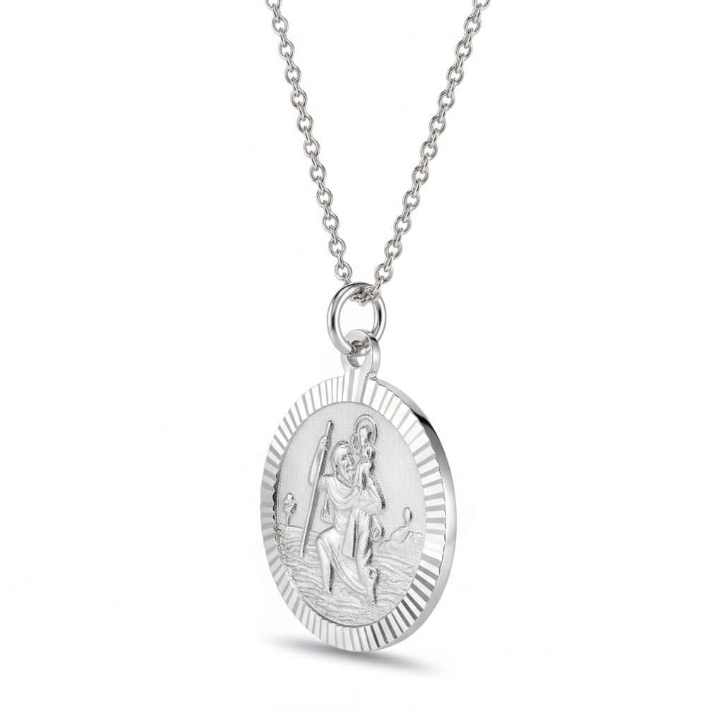 Silver Saint Christopher Medal Necklace – Round Design, 18” Chain - Irish Gifts