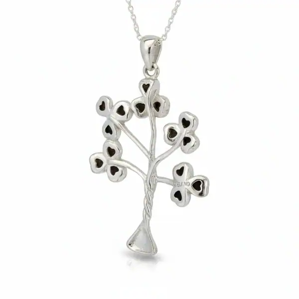 Sterling Silver Connemara Marble Shamrock Tree Pendant–18” Chain - Connemara Marble - Image 1
